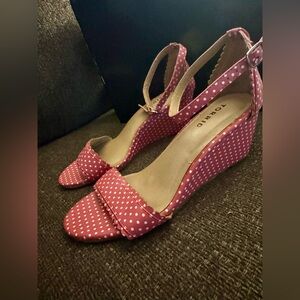 Torrid Pink and White Polka Dot Wedge Sandals